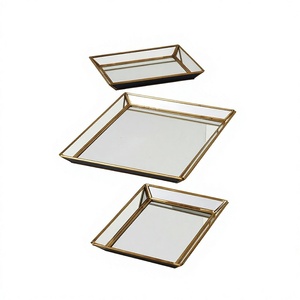 Decorative Mirror <b>Tray</b> Glass Tabletop Perfume Vanity Home Decor <b>Round</b> Jewelry Metallic Gold Metal <b>Serving</b> <b>Tray</b> - Product Image 1