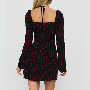 Vestido ajustado negro y rojo con mangas con <span class=keywords><strong>volantes</strong></span> para mujer, estilo retro, para fiesta o noche. - Product Image 4