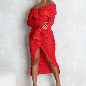 เดรสไหมพรมลายคลื่น แขนยาว ดีไซน์ทันสมัย ขายดีประจำปี 2025 สำหรับผู้หญิง สไตล์เรียบร้อย โชว์ช่วงเอวเล็กน้อย เหมาะสำหรับงานกลางคืน - Product Image 3