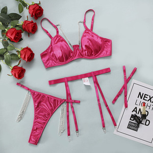 Hot Girls nouveaux sous-vêtements en satin strass soutien-gorge et brève <span class=keywords><strong>porte</strong></span>-jarretelles femmes Sexy <span class=keywords><strong>rose</strong></span> Lingerie - Product Image 6