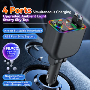 <span class=keywords><strong>Chargeur</strong></span> de <span class=keywords><strong>voiture</strong></span> <span class=keywords><strong>4</strong></span>-en-1 PD30W à charge rapide, chargeurs Type-C BT5.3 pour lecteur MP3, répondre aux appels, <span class=keywords><strong>chargeur</strong></span> de <span class=keywords><strong>voiture</strong></span> rétractable avec éclairage Starlight - Product Image 3