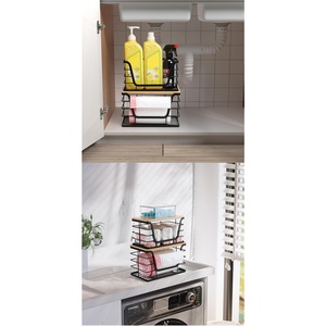 Stainless Steel Standing Type Modern Double-layer Kitchen Countertop <b>Towel</b> <b>Storage</b> <b>Rack</b> Mesh Basket - Product Image 3