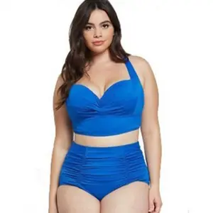 Custom Groothandel Dames Plus Size Tweedelige Bikini Set Beach Wear Hoge Taille Halter Badpak Vet Vrouwen Wrap Fitness Badmode
