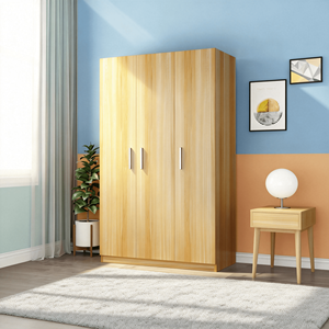 خزانة ملابس خشبية قائمة بذاتها بثلاثة أبواب لغرفة النوم، مصنوعة من ألواح خشب مضغوط معالجة بالميلامين 15 مم، ولوح خلفي من الألياف متوسطة الكثافة 3 مم، مع مقابض بلاستيكية للتعليق - Product Image 6