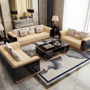 Canapé de salon italien Casa Design contemporain, quatre places, inclinable, convertible, en cuir véritable, avec fonction massage, noir doré - Product Image 5