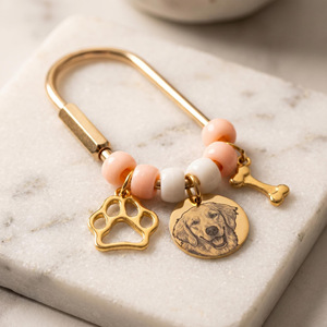 Uionen Gold Round Tag Carabiner Keychain Hollow Dog Paw & Cat Paw Pet <b>Memorial</b> Oval Backpack Pendant Pet Keyring - Product Image 1
