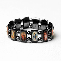 Bijoux perlé taille élastique motif religieux catholique vierge marie jésus Bracelet hématite