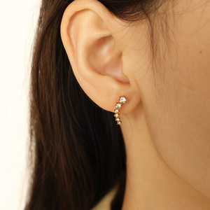 Crescent <b>Moon</b> Stick Earrings Gold With White Zirconium Claw Setting Everyday Wear Earring EH830 - Product Image 4