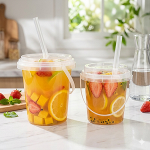 Contenedor de Plástico para Bebidas de 500ml/700ml/1000ml para Tiendas de Té con Leche, Vaso Reutilizable con Asa para Jugos y Boba, con Tapa - Product Image 1