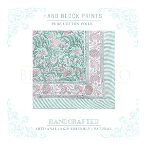 Pareo de algodón con estampado a mano en verde Neptuno y rosa Sachet para mujer, ligero, para cubrir el bikini, ropa de verano - Product Image 5
