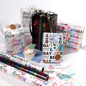 High Quality Wholesale 80g Birthday Holo Hot Stamping ArtPaper <b>Tissue</b> 43*300cm Gift Luxury Custom Packaging <b>Wrapping</b> <b>Paper</b> Roll - Product Image 4