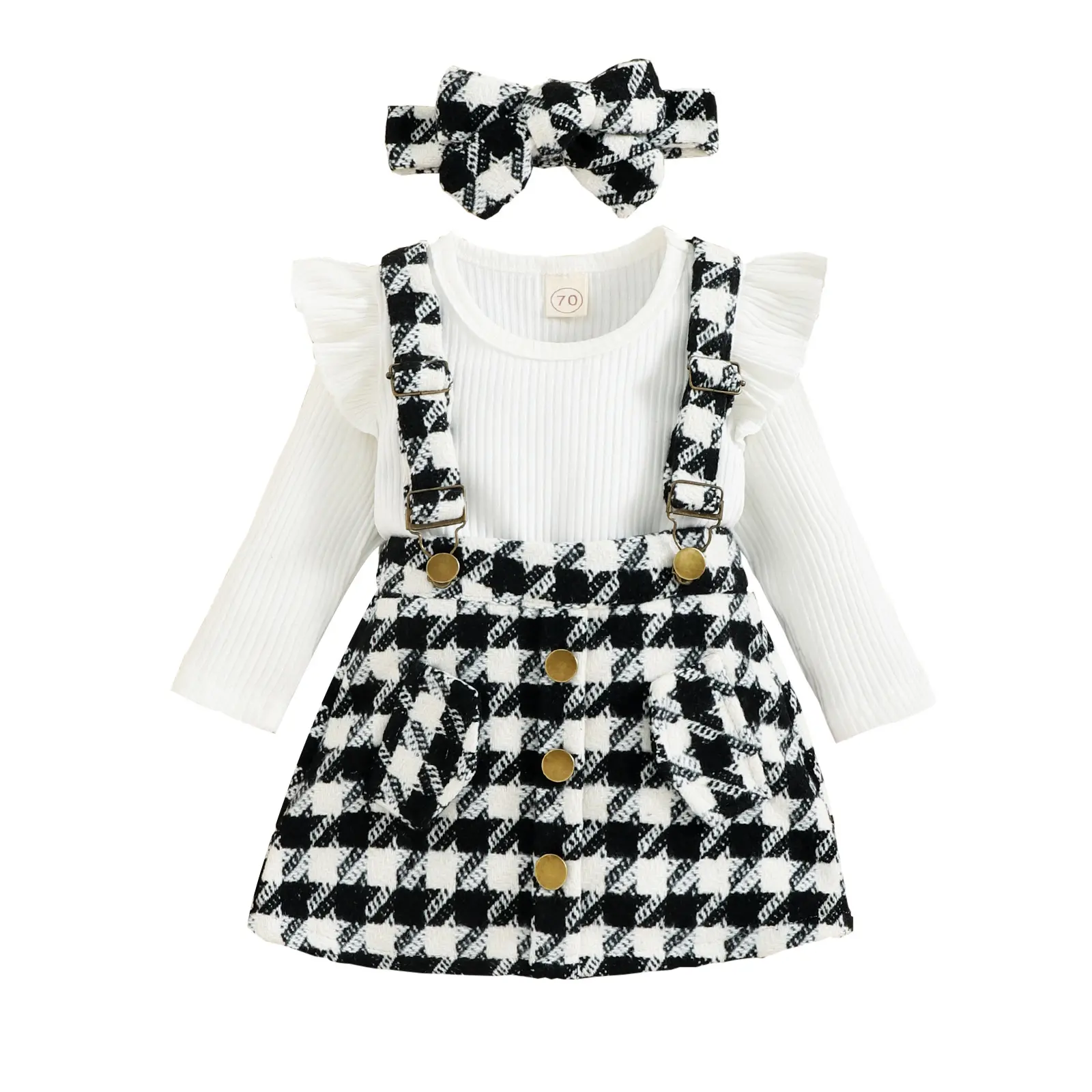 Fashion autumn 4 years plaid 3pcs set girl shirts overall dress for baby
