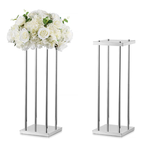 Gold Metal Tall Column Rectangular <strong>Flowers</strong> <strong>Vase</strong> Stands Wedding Candelabra Centerpieces for Wedding Party Decoration - Product Image 3