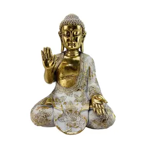 Factory price resin sitting buddha sculpture gold polystone figurines religious decor buddha statue for garden decoration