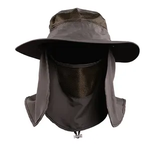 Chapeau seau de pêche à séchage rapide avec logo personnalisé de haute qualité Chapeau de soleil avec protection UV en gros avec écran facial et couvre-cou