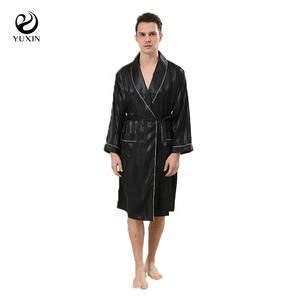 Set di Accappatoi da <span class=keywords><strong>Uomo</strong></span> 2 Pezzi in Raso di Seta Estivo Leggero <span class=keywords><strong>a</strong></span> <span class=keywords><strong>Righe</strong></span> Jacquard Manica Lunga <span class=keywords><strong>Pigiama</strong></span> Taglie Forti Vestaglia - Product Image 2