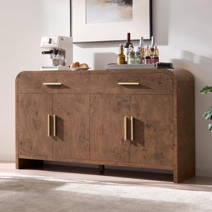 <span class=keywords><strong>Buffet</strong></span> moderne incurvé de 59 pouces, armoire de rangement avec tiroirs et étagères réglables, table console en <span class=keywords><strong>bois</strong></span> certifiée FSC pour la maison - Product Image 2