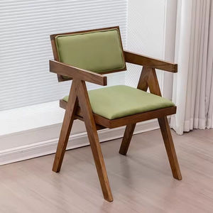 Fauteuil moderne en bois massif avec dossier à motifs et coussin vert pour salon, salle à manger et bistrot - Product Image 3
