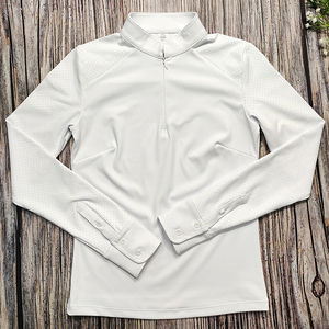 Beyaz kadın atlı uzun kollu gömlek örgü kumaş binicilik giysi üstleri göstermek için gömlek sürme baz katman binicilik - Product Image 2