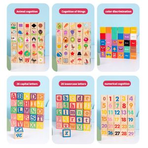 Cubes de construction empilables en bois dur, lettres, chiffres et images classiques, blocs d'alphabet en bois pour la cognition - Product Image 2