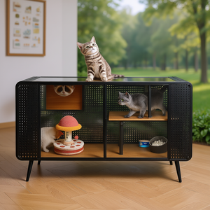 Mobilier moderne pour animaux de compagnie en verre trempé Cat House D0100H71U82 de 55,12 pouces pour salon, couloir et espaces de travail - Product Image 2