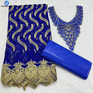 Tissu de dentelle en maille <span class=keywords><strong>africaine</strong></span> avec col brodé de pierres et tissus de dentelle <span class=keywords><strong>Bazin</strong></span> Riche pour femmes pour la <span class=keywords><strong>couture</strong></span> de robes - Product Image 4