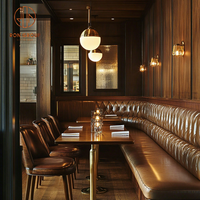Ensemble de meubles de café-restaurant modernes, écologiques et durables, canapé en cuir courbé de couleur personnalisée, tables à manger en bois massif