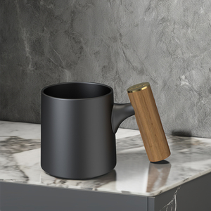 Dhpo thiết kế mới sứ Matte thân thiện với môi cốc cà phê với tay cầm bằng gỗ 450ml Công suất phong cách hiện đại - Product Image 1