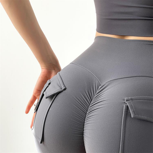 Short de gymnastique de <span class=keywords><strong>yoga</strong></span> et de course à pied jaune pour femme avec poches arrière 3D Scrunched Butt Design Respirant Ropa Deportiva Mujer - Product Image 3