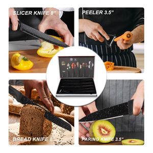 Juego de Cuchillos de Cocina de Acero Inoxidable con Logotipo Personalizado, Revestimiento Negro de PP, Diseño de Mango Antideslizante, Cuchillos para Pelar, Cortar Carne, Frutas y Verduras - Product Image 5