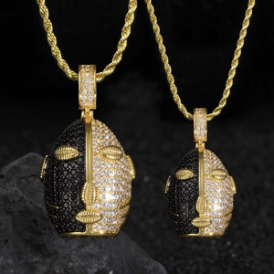 Collier Hip-Hop Plaqué Or avec Pendentif Iced Out et Pierres Noires et Blanches pour Hommes, Bijou de <span class=keywords><strong>Rappeur</strong></span>, Vente en Gros Usine, Cadeau - Product Image 5
