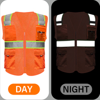 Gilet de sécurité en maille haute visibilité réfléchissant en polyester avec poches et fermeture éclair, certifié ANSI/ISEA, vêtements de travail