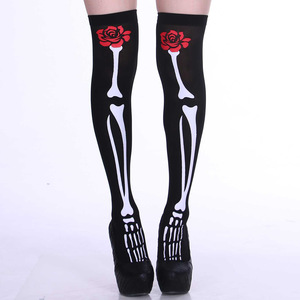 Calcetines hasta la rodilla con estampado de calavera de Halloween, accesorios de disfraz para mujer, opacos, hasta la mitad de la pantorrilla, LBB893 - Product Image 3