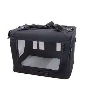 Caja de nailon para perros de 4 puertas con alfombrilla de malla para interiores y exteriores, caja plegable para perros suave, bolsa portátil para mascotas