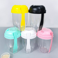 Nouveauté : Gobelet jetable en plastique PP de 24 oz avec couvercles et cuillère, compartiments séparés, récipient alimentaire multi-usages