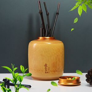 Pot à thé en bambou traditionnel et boîte cadeau, grand tube de rangement, thé en pierre, emballage scellé, fait à la main, écologique, personnalisation - Product Image 4