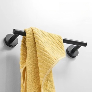 Ensemble de barres porte-serviettes murales noires modernes avec crochet rond réglable et base carrée – Accessoires de salle de bain contemporains - Product Image 6