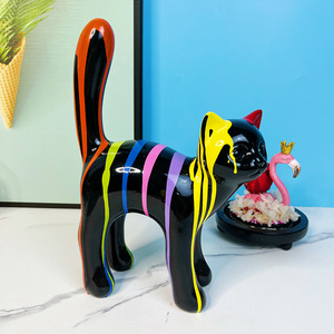 Estatua de Gato Abstracta de Resina Personalizada, Decoración Moderna, Arte Pop Urbano, Pintura con Efecto de Goteo, Arte Trashy - Product Image 3