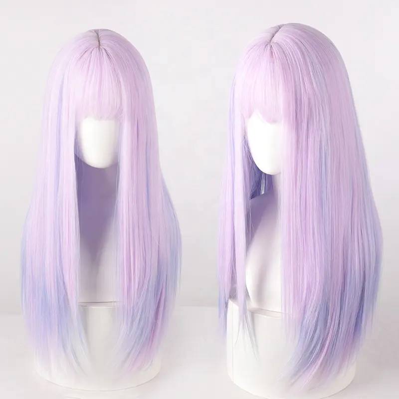 Best Selling 60cm Long Straight Purple Mixed Fashion Wig Synthetic Anime Cosplay Heat Resistant Lolita Halloween Party Wig