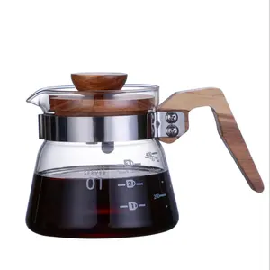 Borosilicate Coffee Pot 400ml Glass Coffee Maker Glass Arabic Coffee Pot With Wood Handle