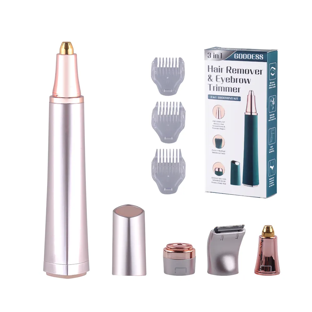 Rechargeable 3 in 1 Electric Lady Shaver Nose Hair Trimmer Eyebrow Leg Armpit Bikini Trimmer