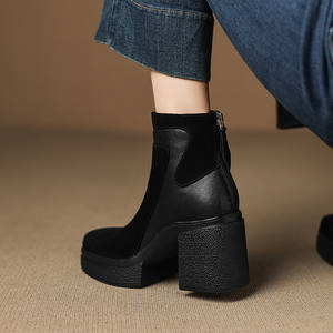 Nuevas Botas de Montar Impermeables de Tacón Medio con Capucha y Punta Redonda, de Piel Vacuna, Versátiles y a la Moda para Otoño e Invierno - Product Image 4