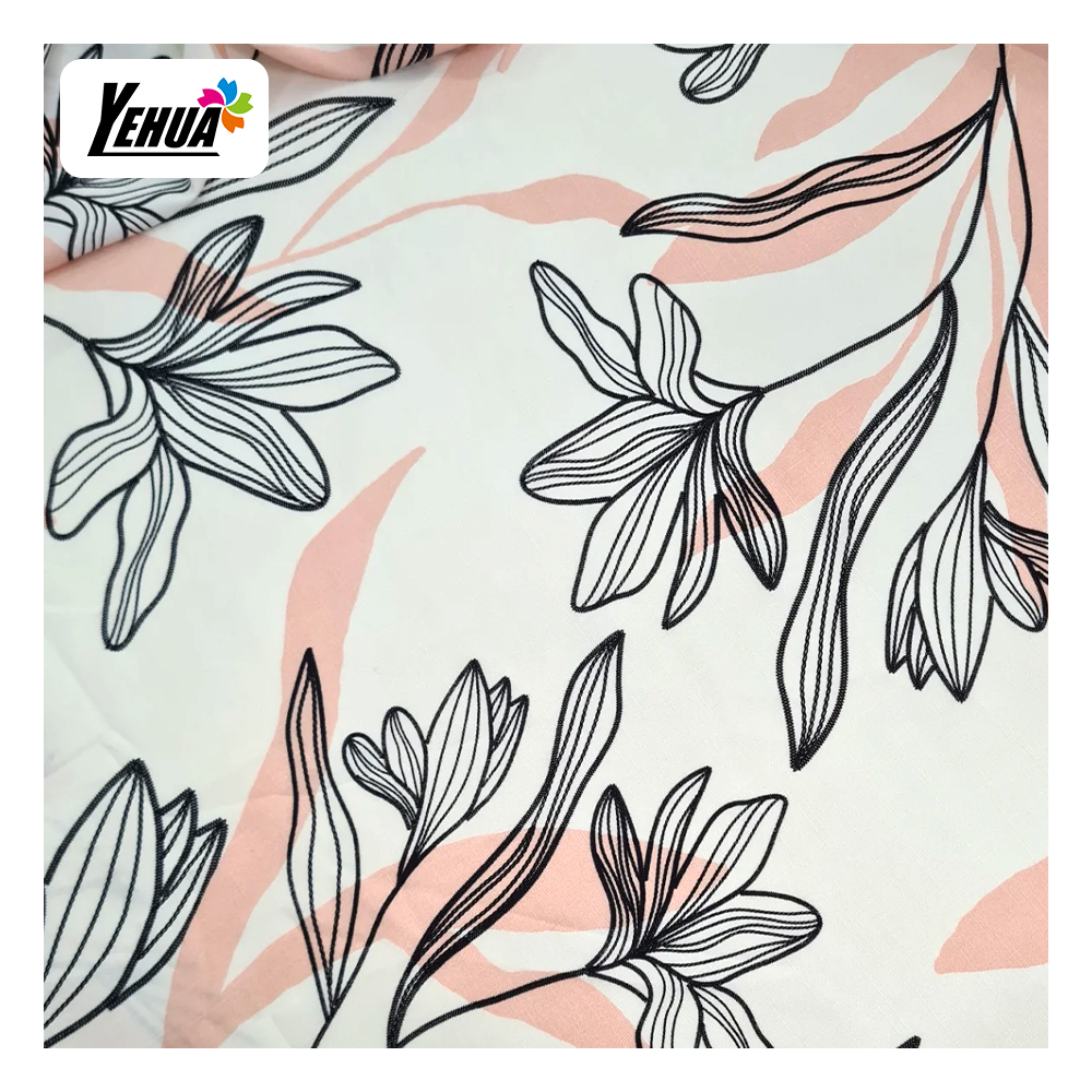 Manufacturer Floral Custom Printing Fabric Vacation Style Linen Viscose Rayon Tela LightWeight Summer Dress Slub Fabric