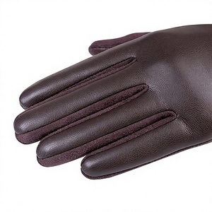 Gants tactiles en cuir marron, longueur poignet, doublure polyester, usage quotidien, chauds pour l'hiver, style uni - Product Image 2