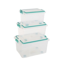 Ensemble de 3 bacs de rangement transparents de grande taille (4L+7L+12L) avec poignée et roulettes, en plastique transparent, pour vêtements, jouets, etc.