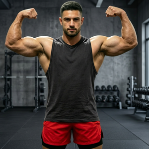 Camiseta sin mangas de punto liso gris oscuro para hombre, cuello redondo, estilo deportivo, para gimnasio y entrenamiento - Product Image 3