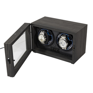 Boîte remontoir automatique pour 2 montres, entièrement intelligente, à arrêt automatique, silencieuse, motif bois d'ébène - Product Image 4