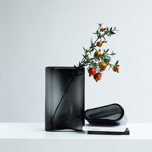 แจกันแก้วทรงถังแบนขนาดใหญ่ไม่เหมือนใครดีไซน์เรียบง่ายสไตล์นอร์ดิกสีน้ำตาลอ่อนสำหรับตกแต่งเดสก์ท็อปแจกันคริสตัล - Product Image 2