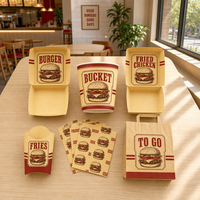 Hamburgers de poulet frit, frites, à emporter, logo personnalisé, écologique, biodégradable, laminage mat, carton blanc