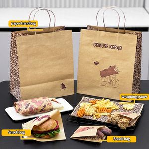 Custom Greaseproof Disposable Recyclable Fast Food Kraft Paper <b>Bags</b> Biodegradable <b>Snack</b> Food Eco-Conscious Paper Material Custom - Product Image 2